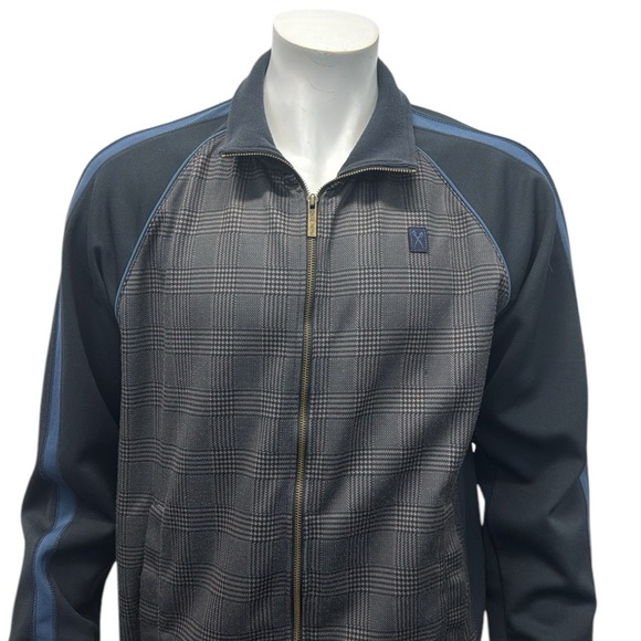 Marc Ecko Cut & Sew Blue Gray Plaid Full Zip Track Jacket with Pockets Large LG - Picture 7 of 13